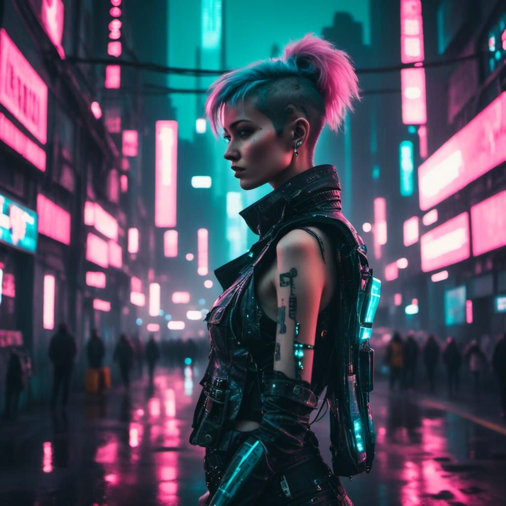 Cyborg Punk Portrait in Cyberpunk City