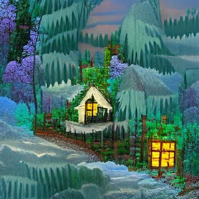 Cottage in Forest Landscape