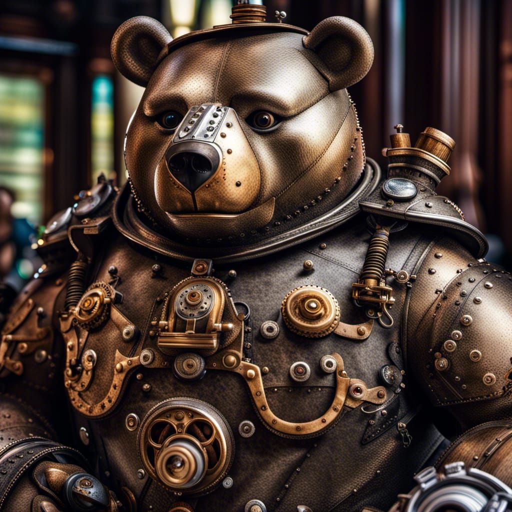 Steampunk Armored Bears from Oz: Hyperrealistic Image