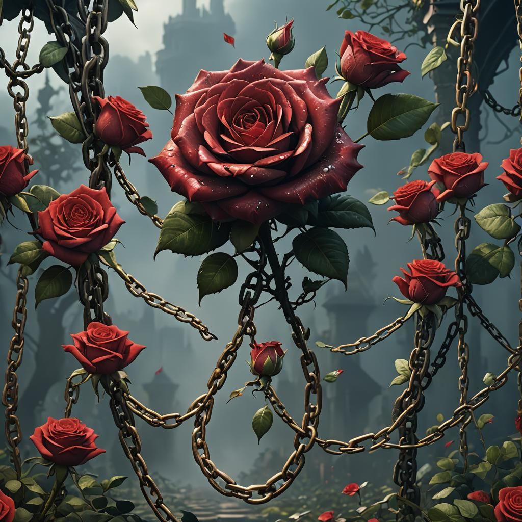 Giant Red Rose and Chain: Fantasy Concept Art
