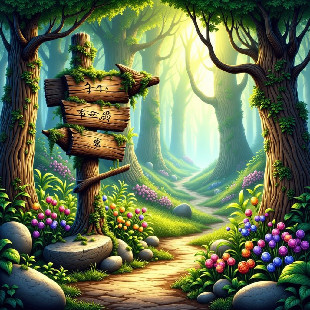 Whimsical Forest Signpost Illustration