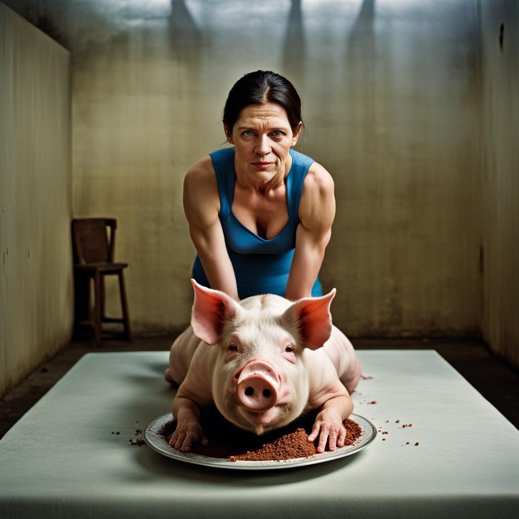 Hybrid Pig Woman Portrait, Professional Studio Photography