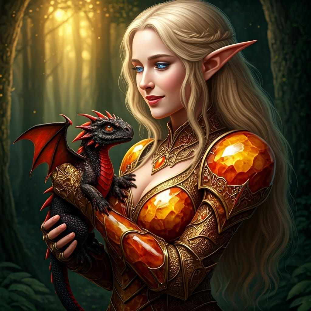 Surreal Dark Fantasy Scene in Amber Armor Style