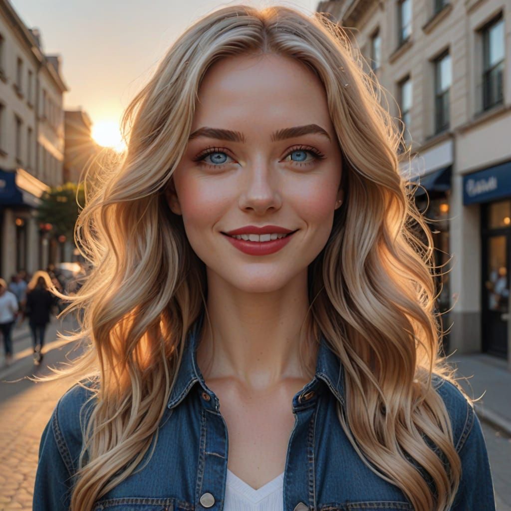 Anime Girl with Sparkling Eyes in Golden Hour Lighting