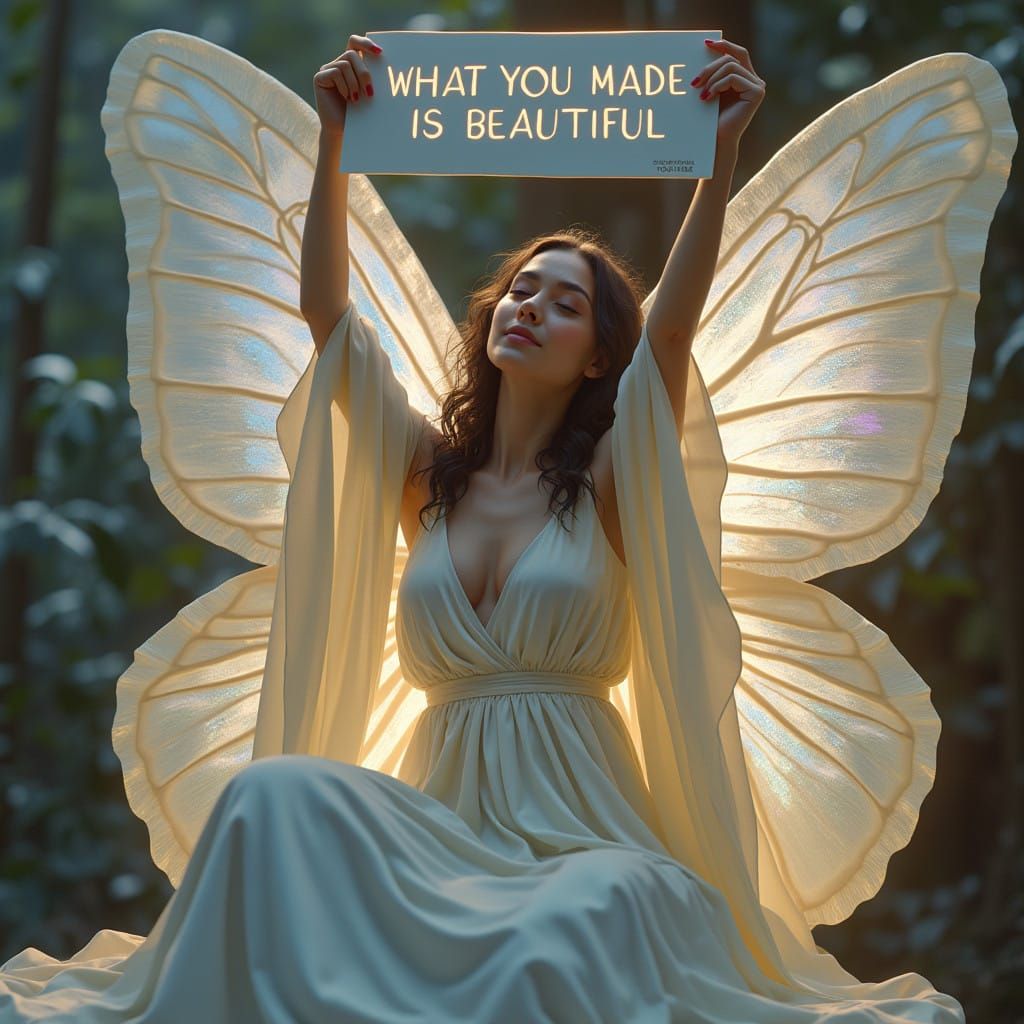 Ethereal Siren on a Butterfly, Adorned with Glittering Robes