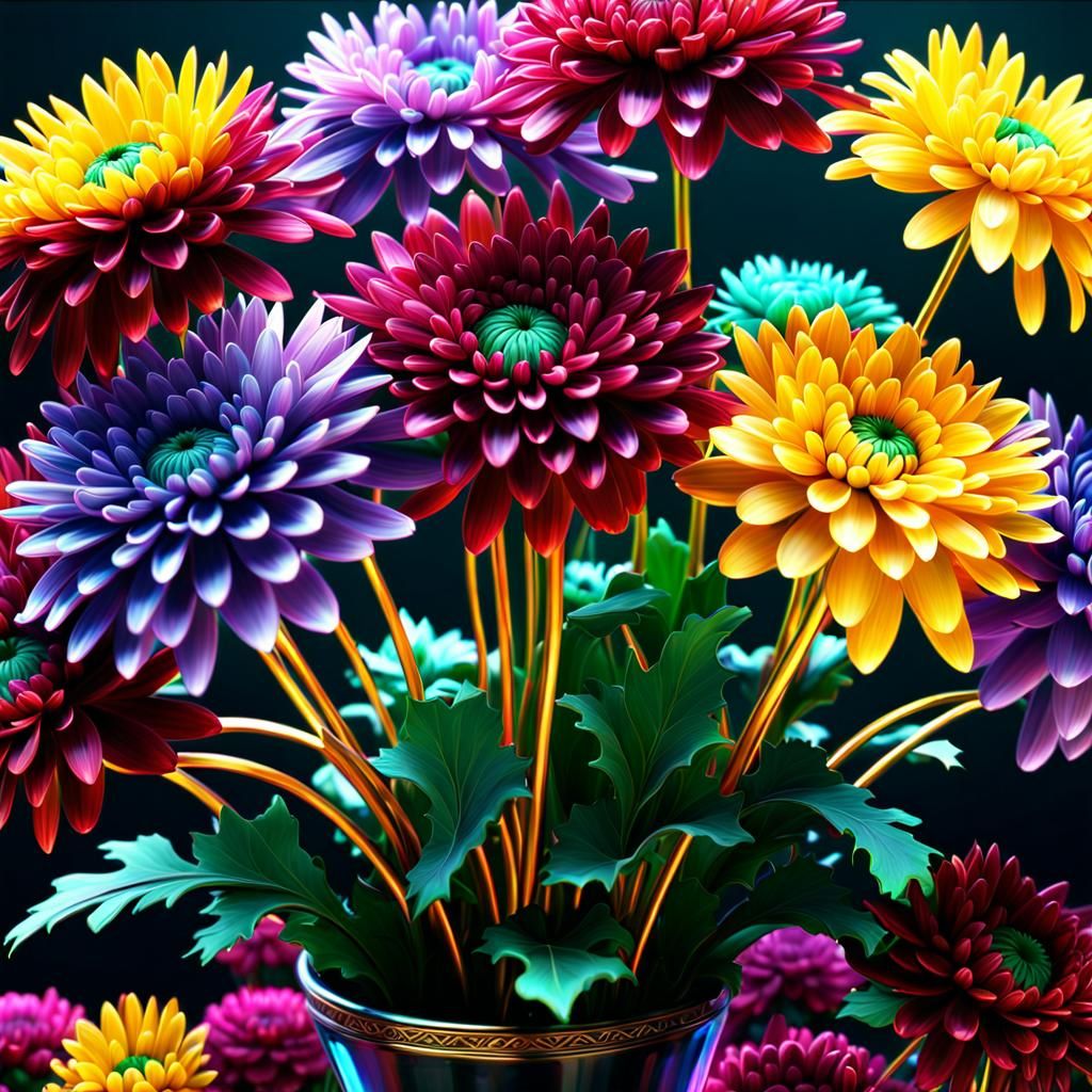 Crystal Chrysanthemums: Detailed Fantasy Art