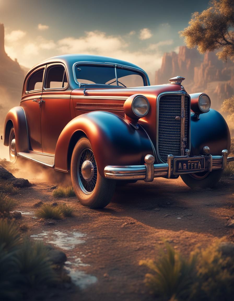 Detailed Matte Painting of a Classic Car