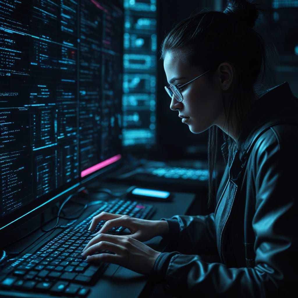 Cyberpunk User Immersed in Linux Terminal