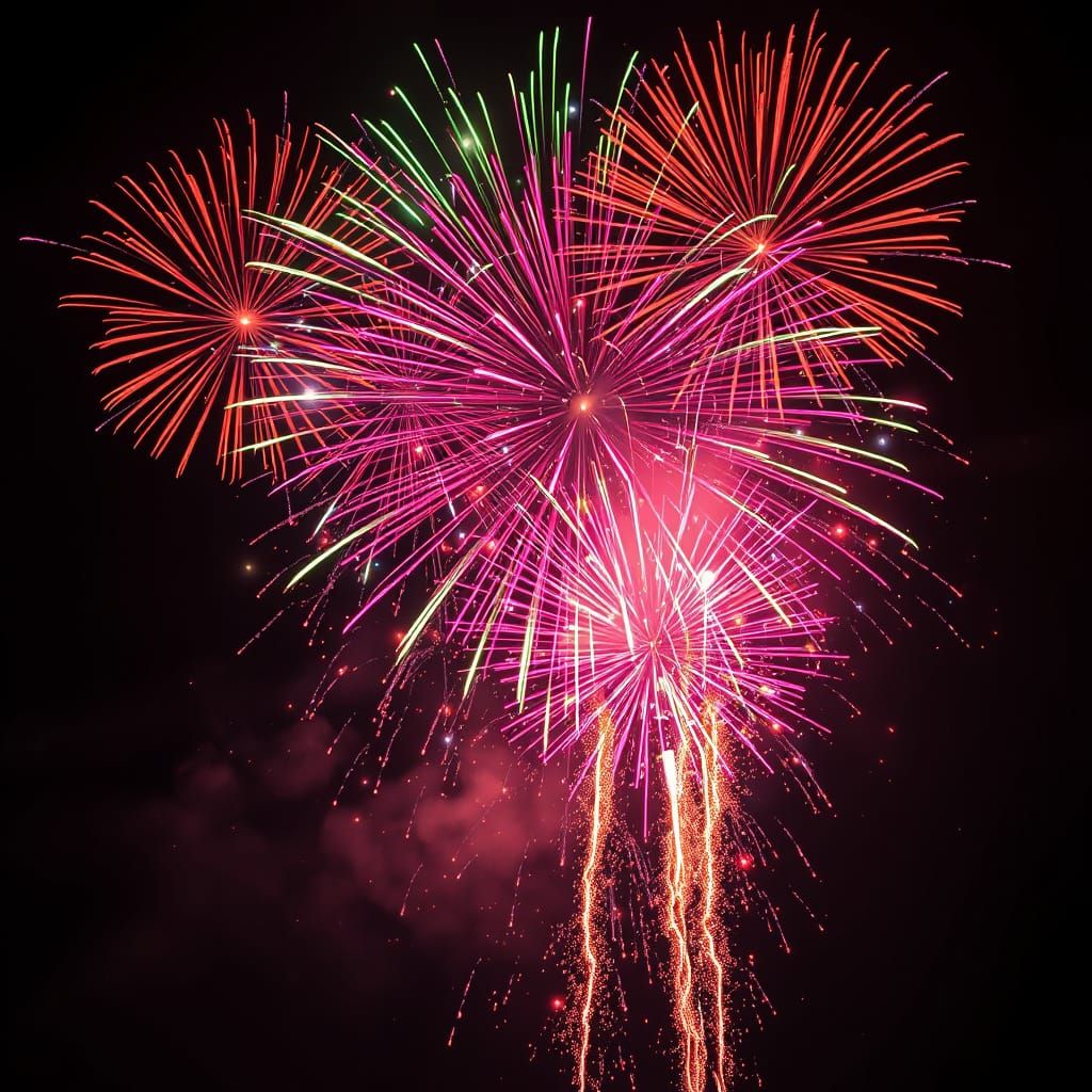 Explosive Fireworks Display in Vibrant Night Sky