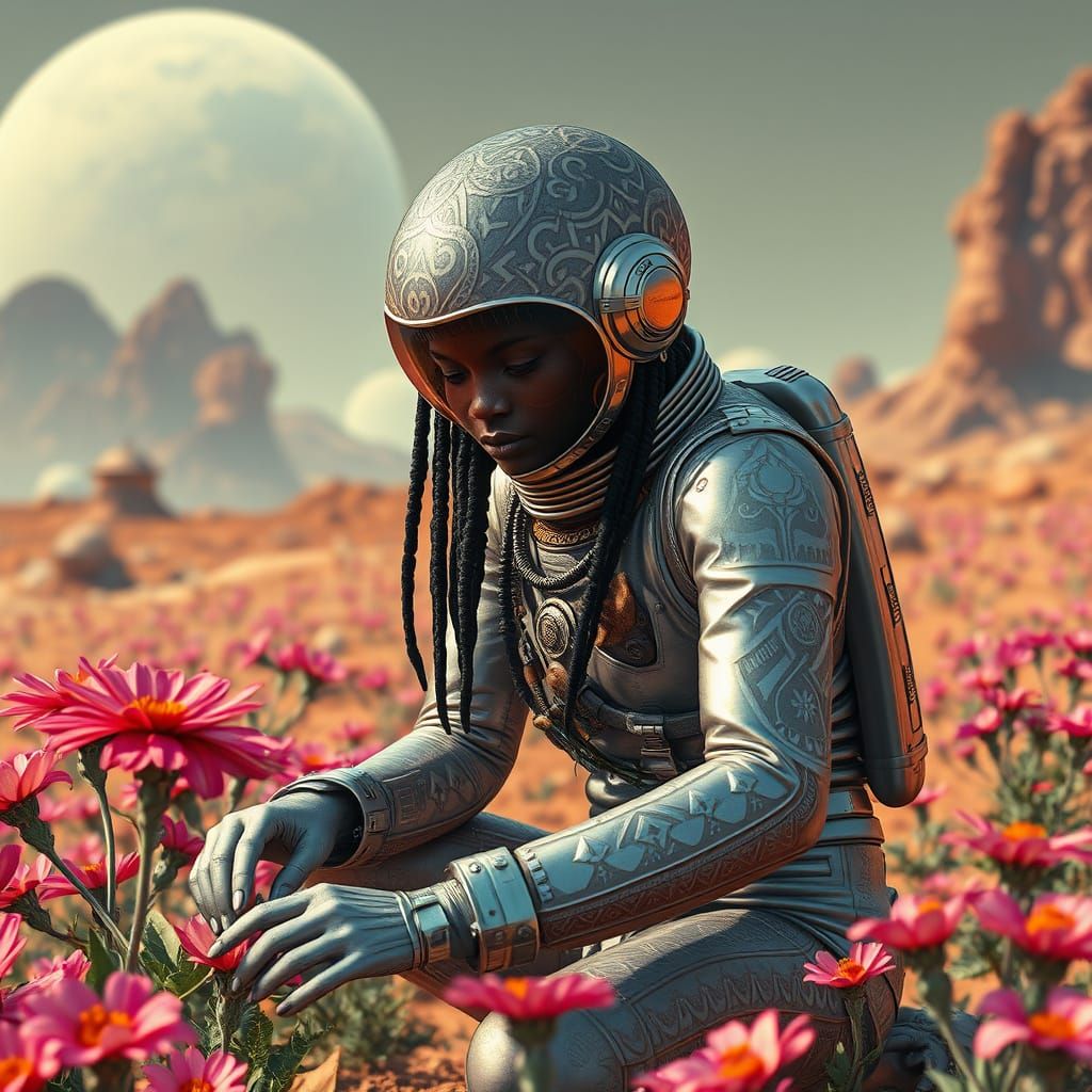 Zulu Princess Plants Flowers in Space, Sci-Fi Art