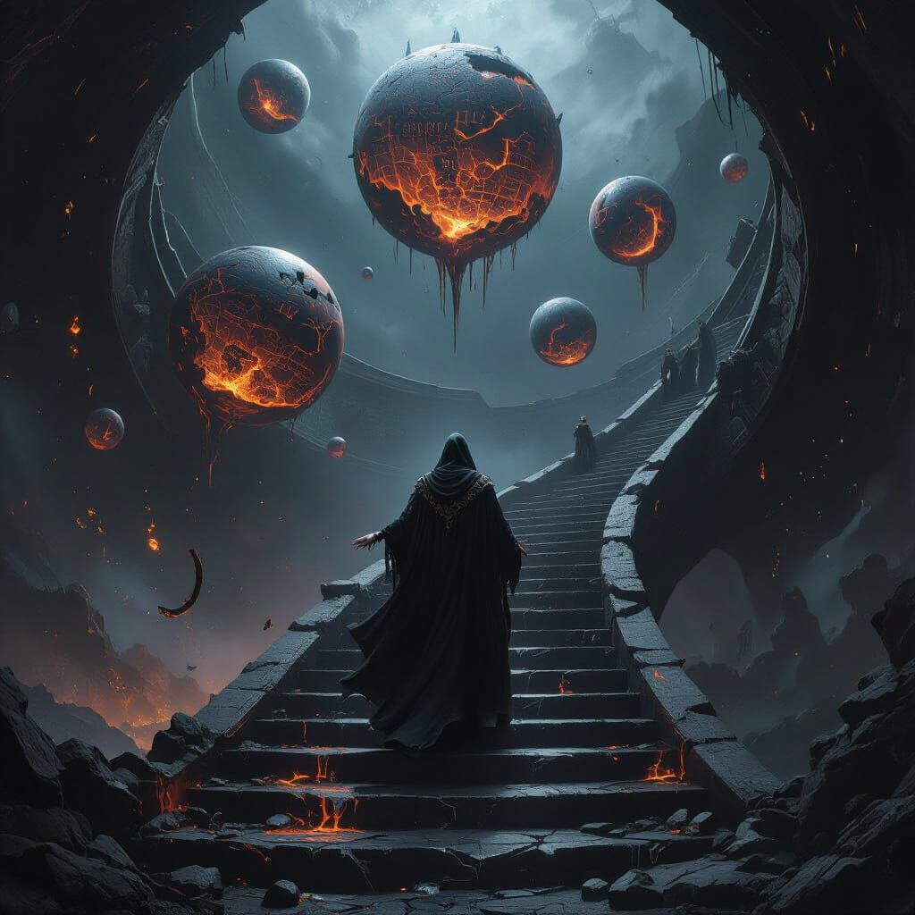 Magician Descends Infinite Staircase in Cosmic Void