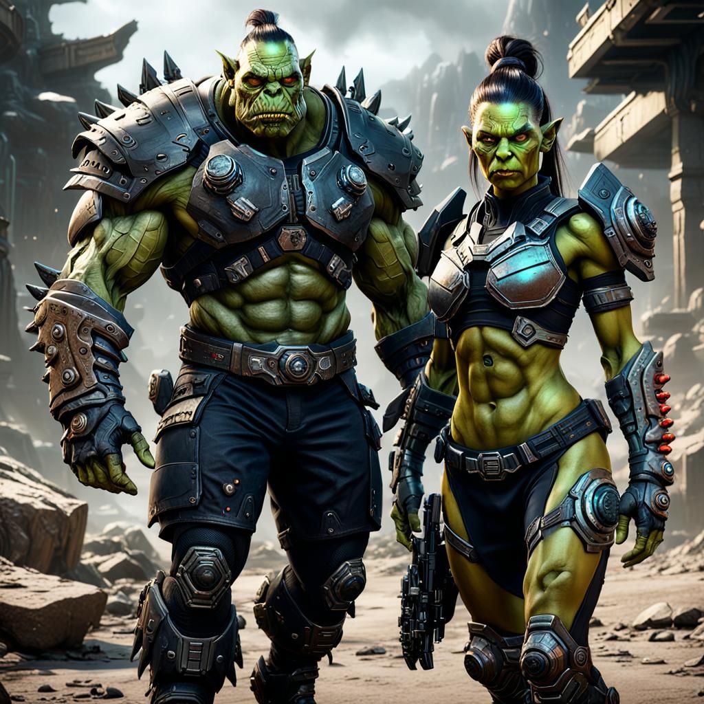 Orcs in Sci-Fi Warzone: Detailed Matte Painting