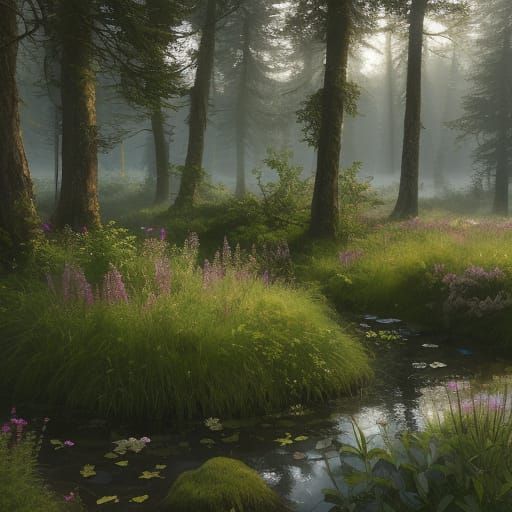 Old Swing in Overgrown Garden Digital Painting