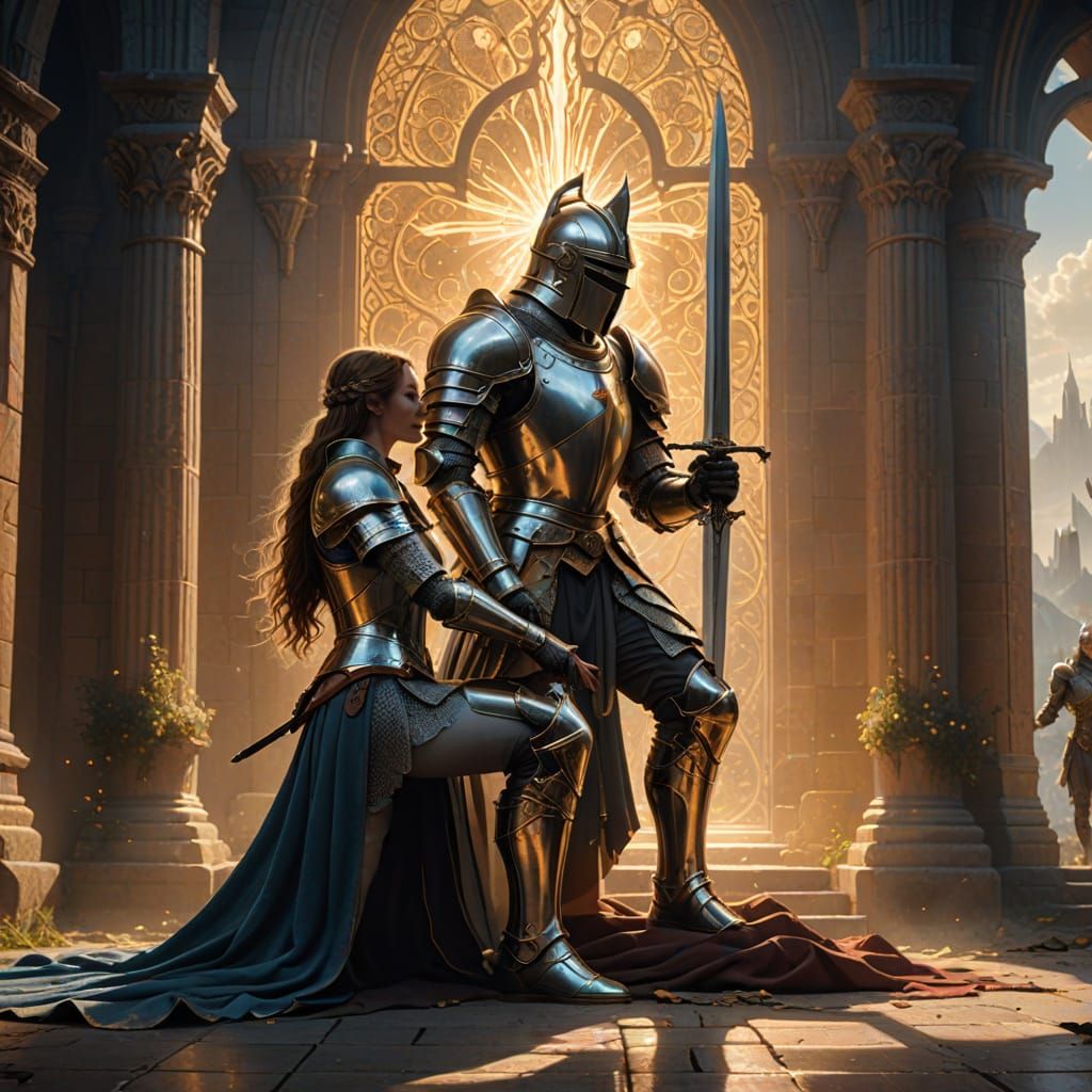 Shining Knight in Ethereal Goddess's Presence