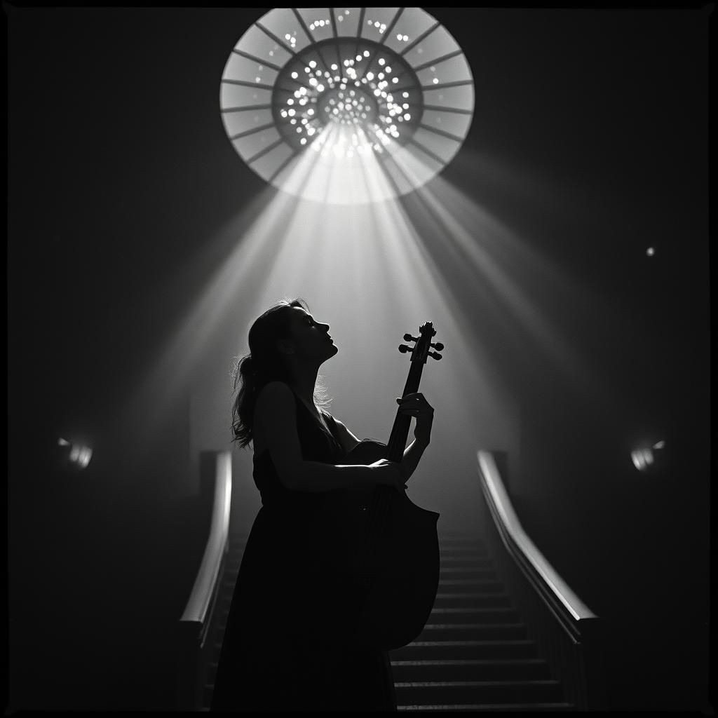 Ethereal Musician in Dimly Lit Concert Hall