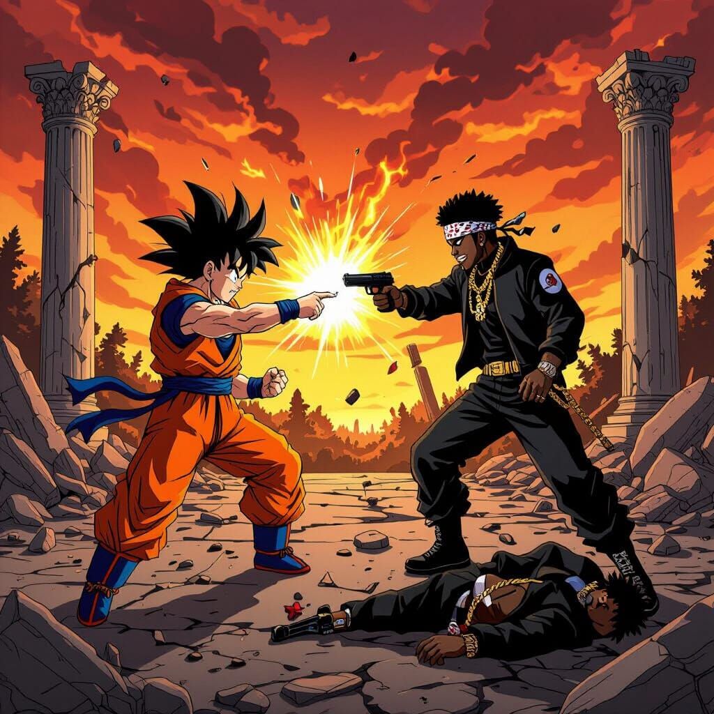 Epic Battle in Apocalyptic Landscape, Manga Style