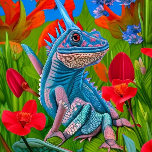 Horned Lizard in Frida Kahlo Style