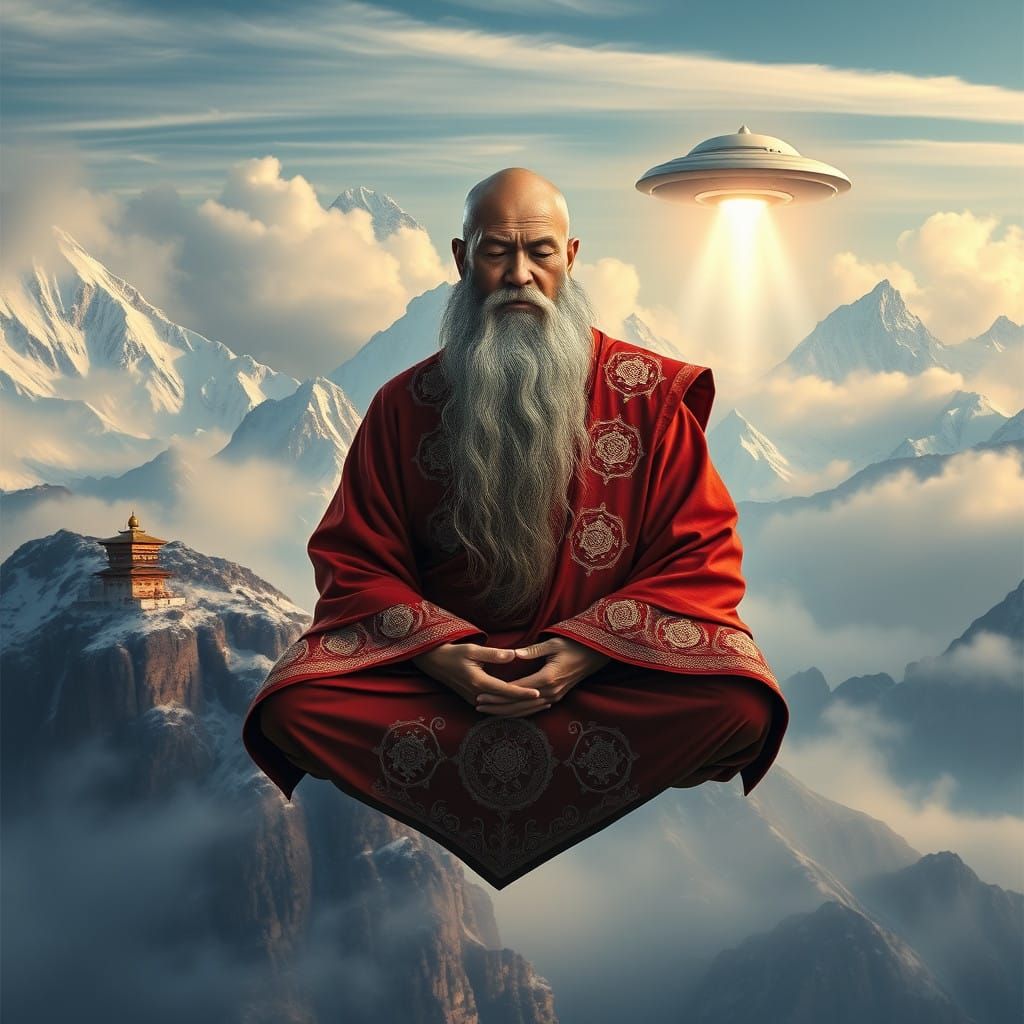 Serene Tibetan Monk in Majestic Himalayan Landscape