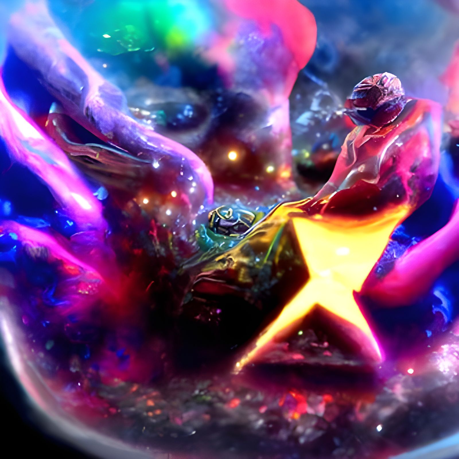 Cosmic Stargate Illustration in Holographic Style