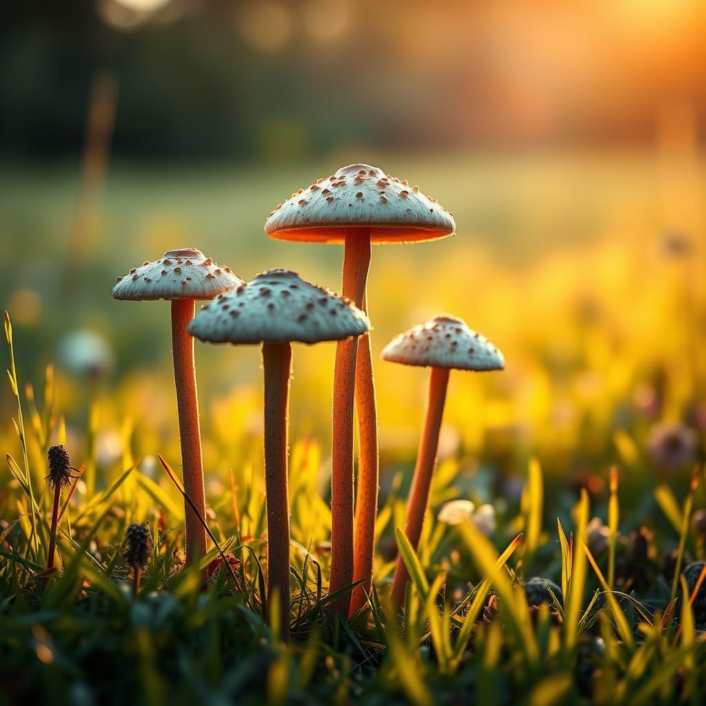Realistic Fungi in a Lush Meadow