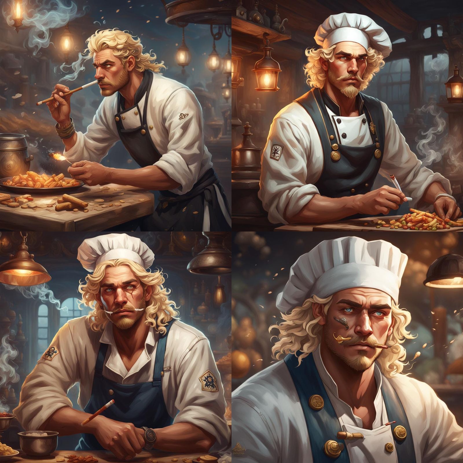 Pirate Chef Portrait with Cigarette in Art Nouveau Style