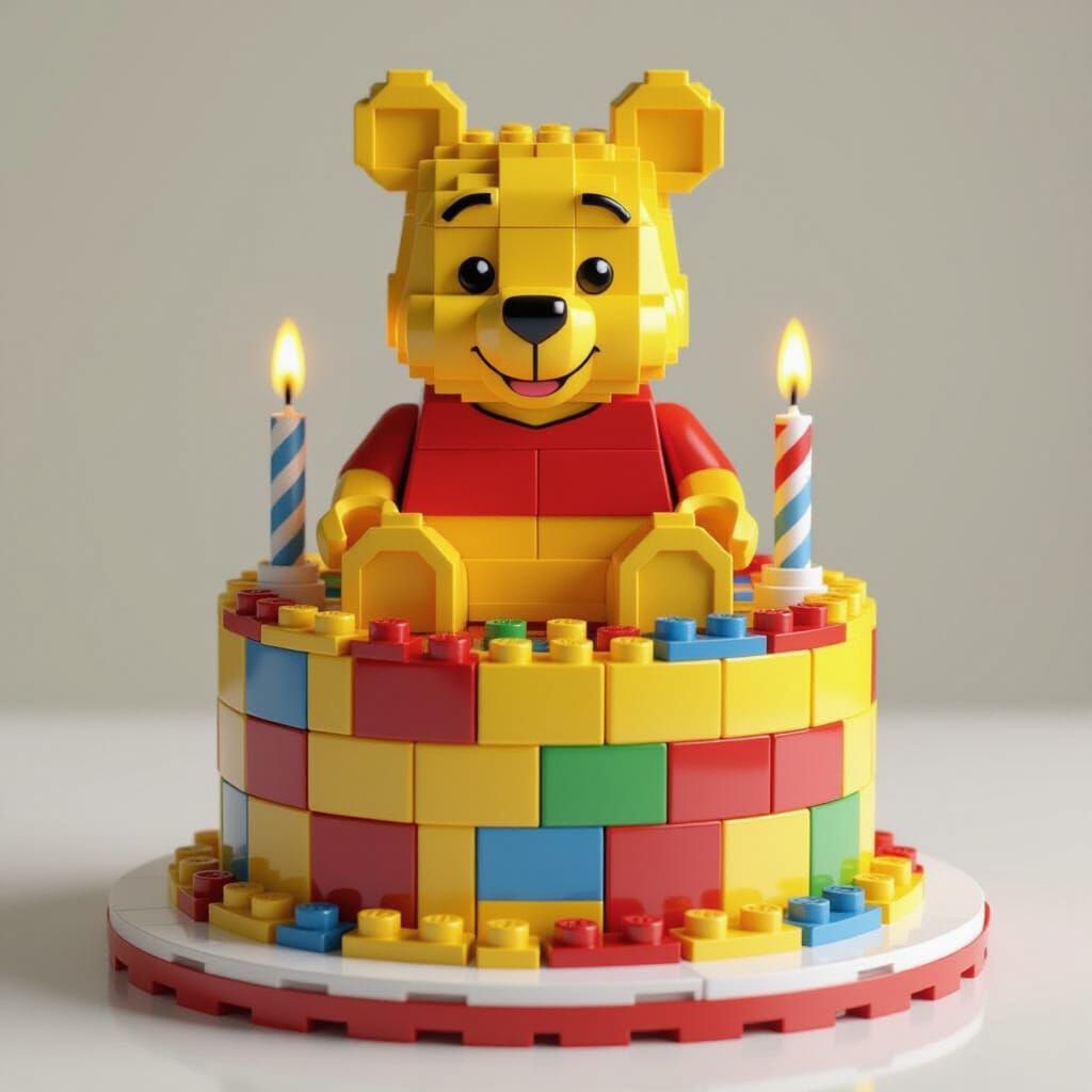 Winnie the Pooh Lego Birthday Cake: 3D Render