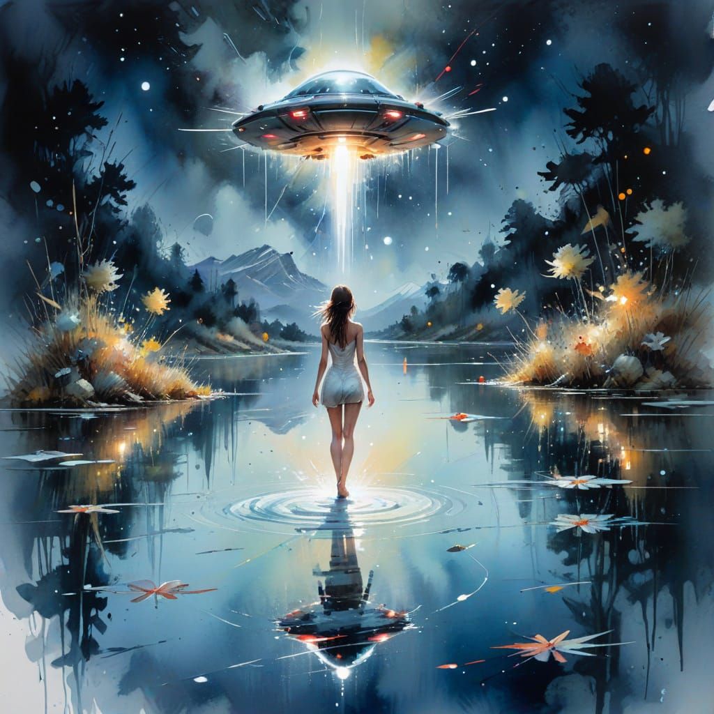 Surreal UFO Emerges from Nighttime Lake
