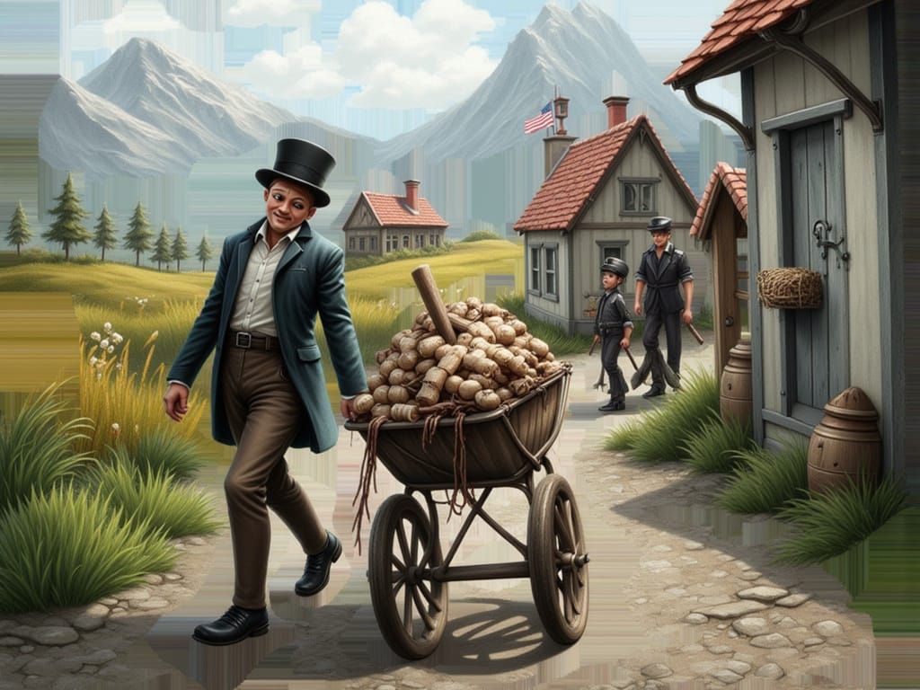 Oliver Twist Character Pushing Stolen Goods Past Police Stat...