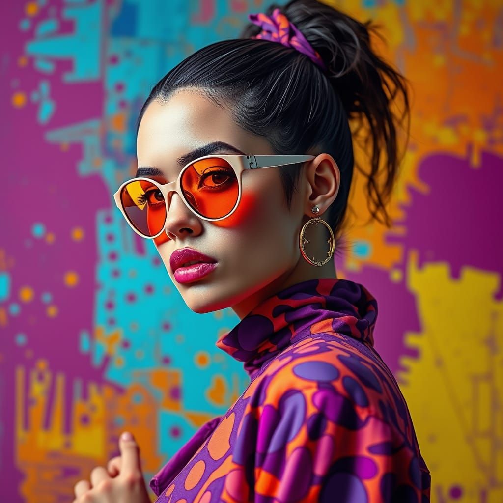 Hyperrealistic Portrait of a Confident Fashionista in Vibran...