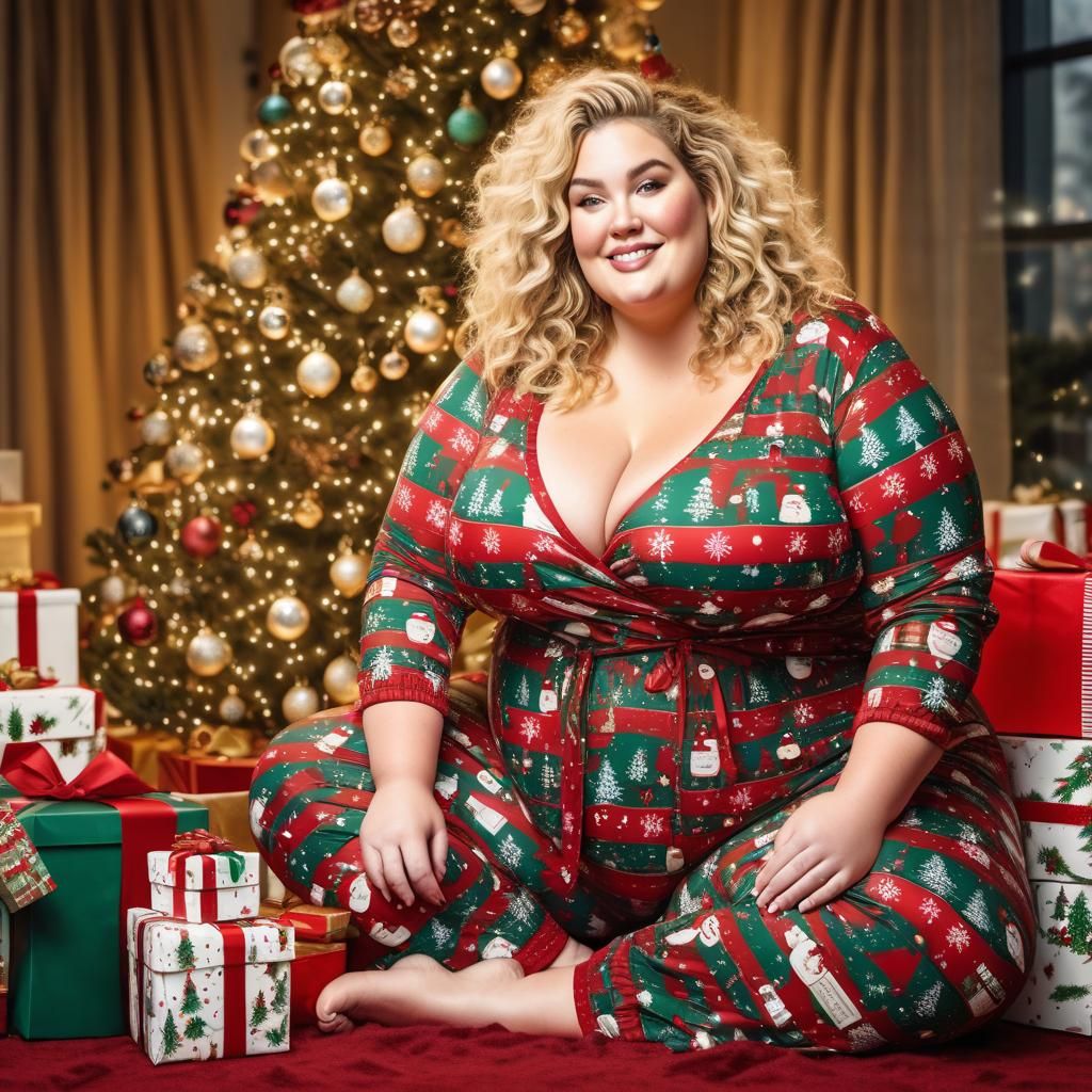 Curvy Woman Opening Christmas Presents