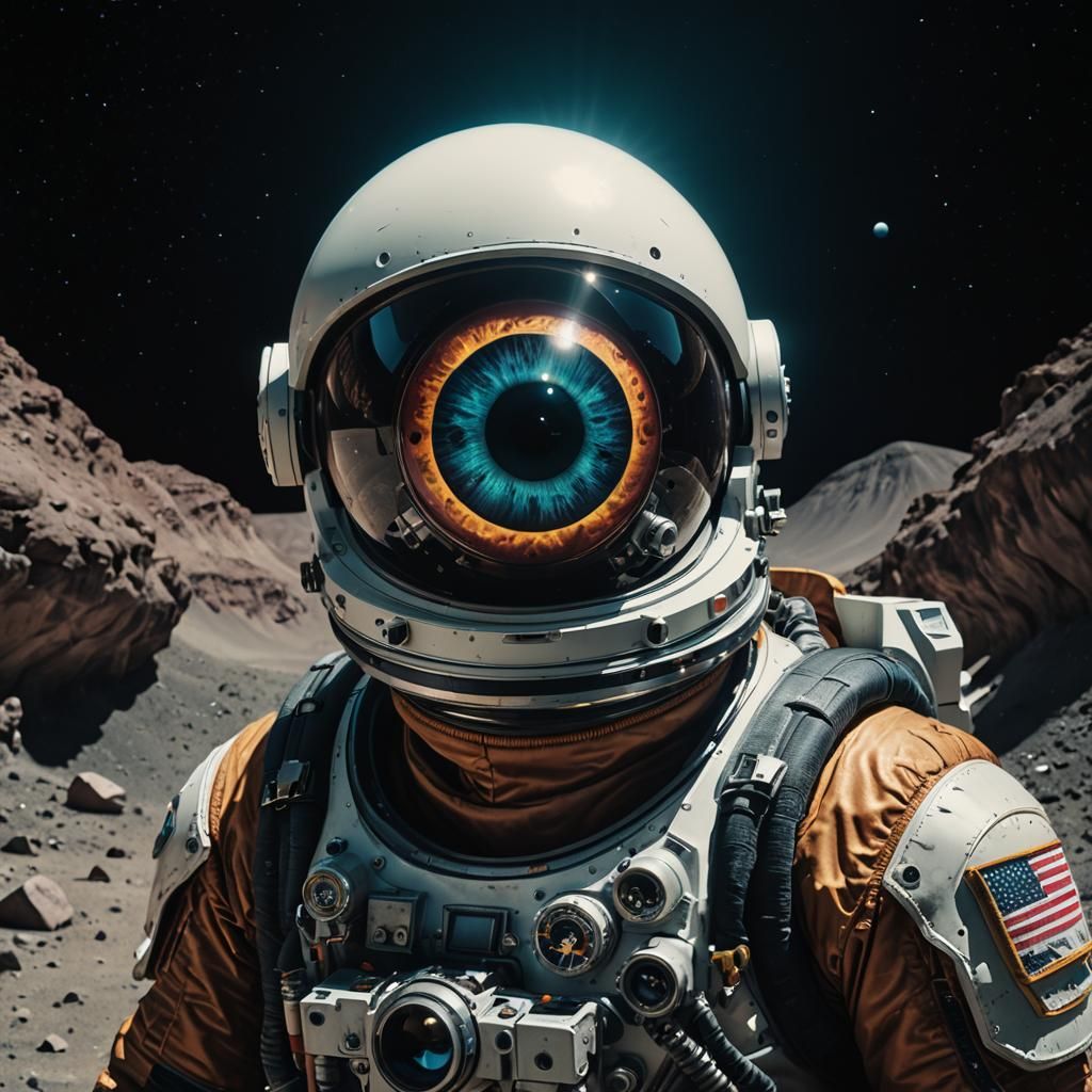Spaceman with an eyeball as head, 8k resolution Cinematic fi...