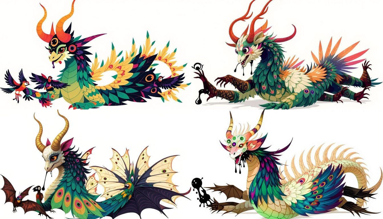 Ethereal Dragon with Feathered Wings and Beetle Horns