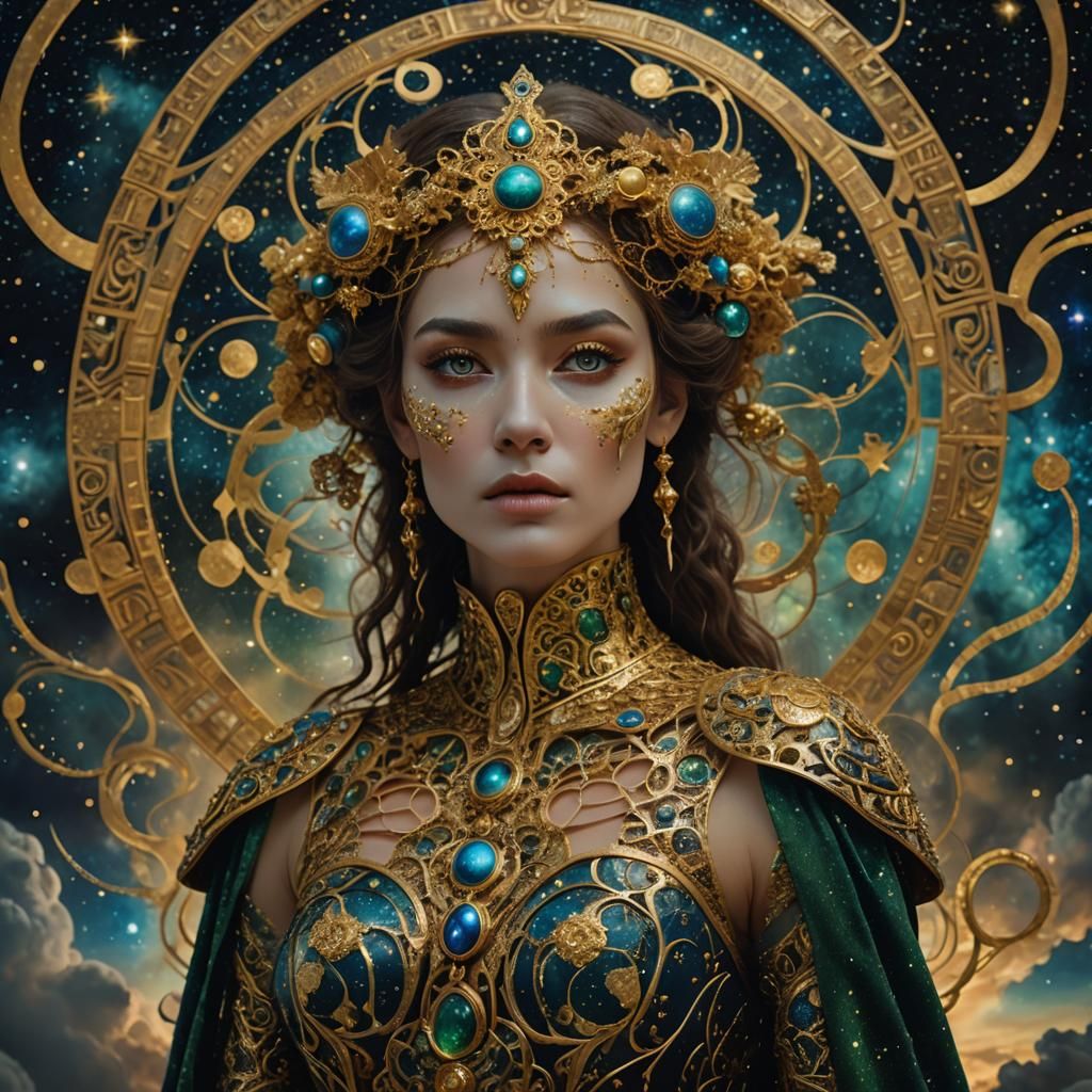 Ethereal Goddess with Golden Designs in Klimt Style
