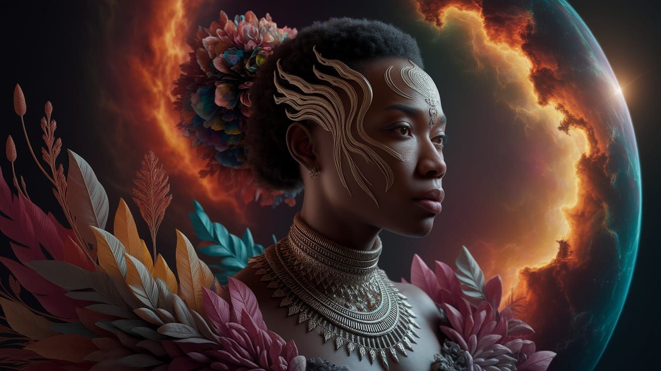 Mystic Ceremony in Swirling Nebula of Color