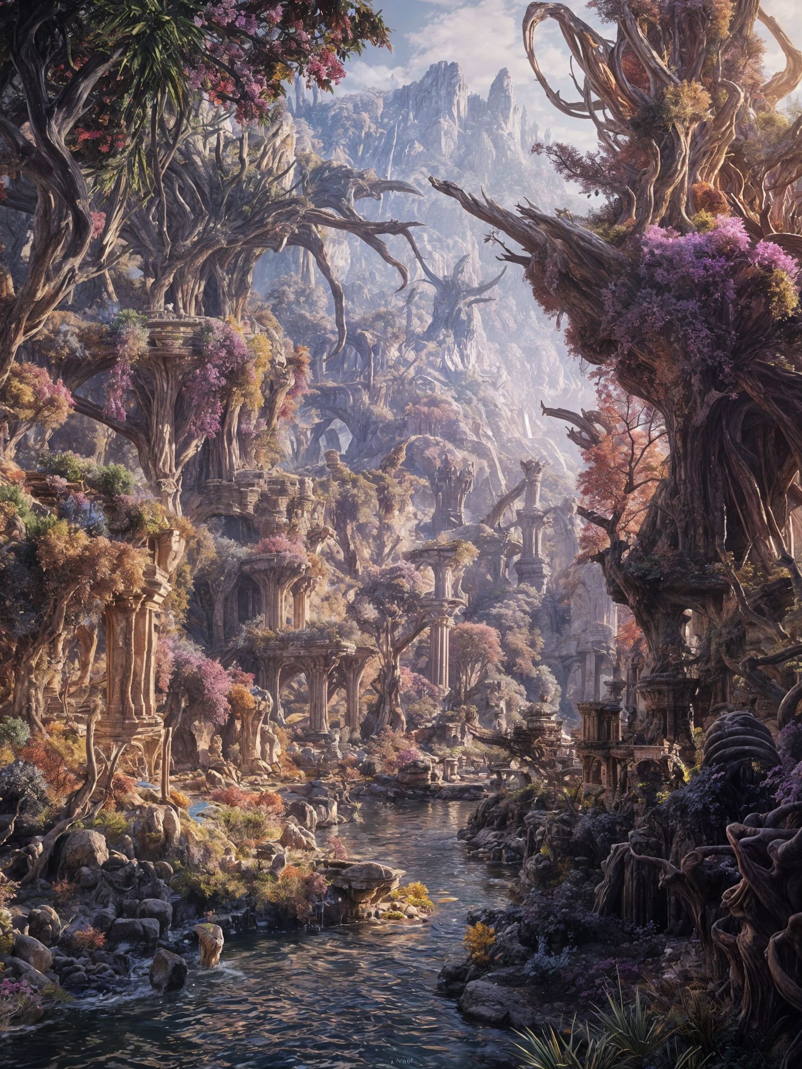 Fantasy Ecosystem with Mythical Creatures, Digital Painting