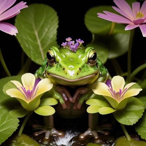 Mint Green Toad with Black Flowers