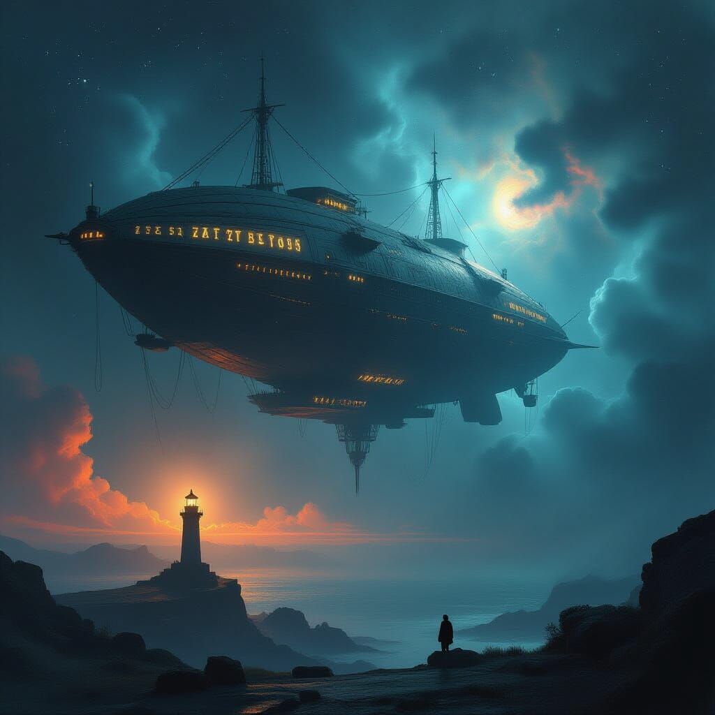 Ancient Airship Drifting Through Nebula Void