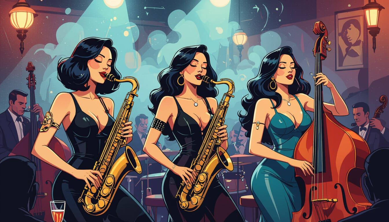 A trio of gorgeous gynoid musicians performs a soulful blues...