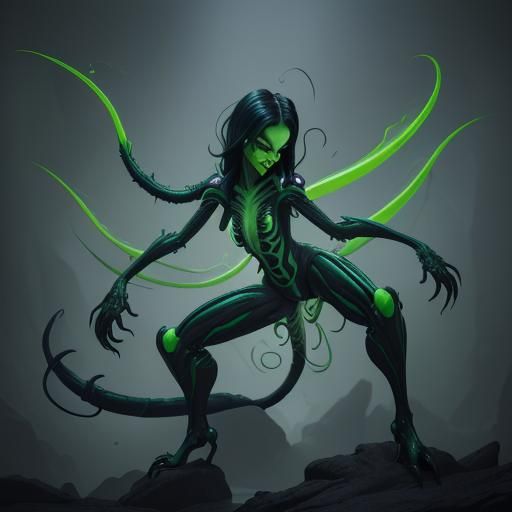 Shego as Xenomorph with Blade Tail in Matte Painting