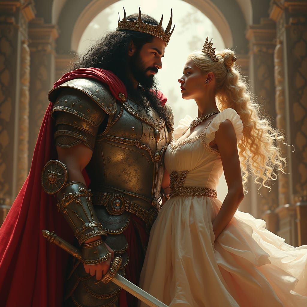 Regal Warrior King Captures Elegant French Maid in a Dramati...