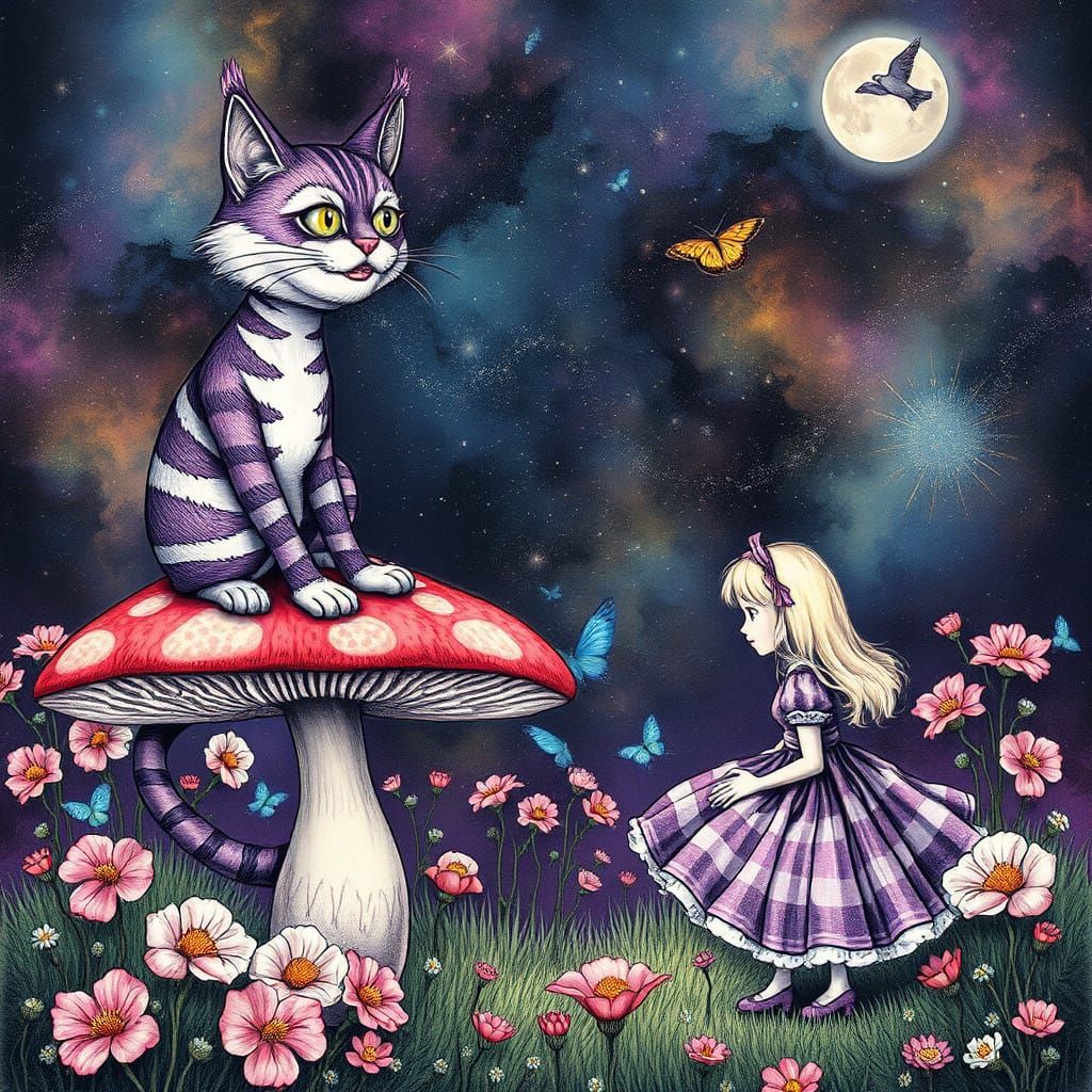Stunning Astral Cosmic Illustration of the Cheshire Cat and...