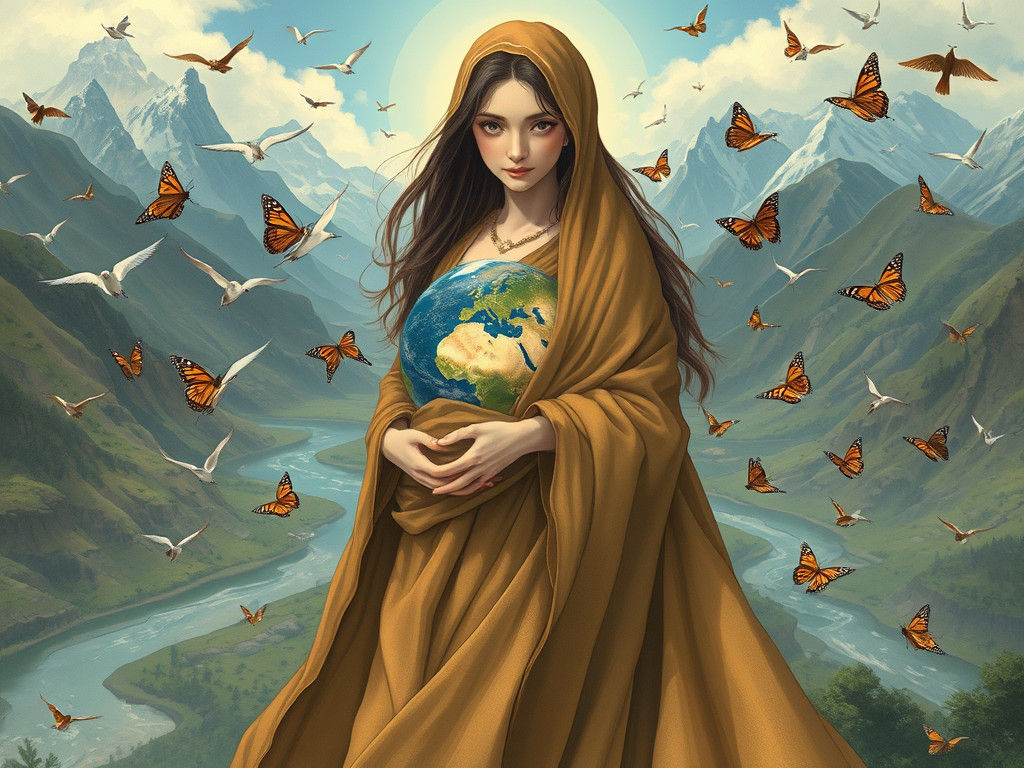 Mother Earth Surrounded by Nature's Majesty