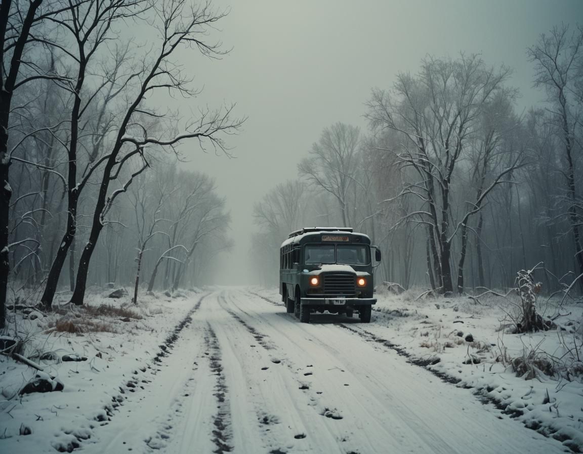 Eerie Snowscape: Abandoned Apartment Block in Retro Style