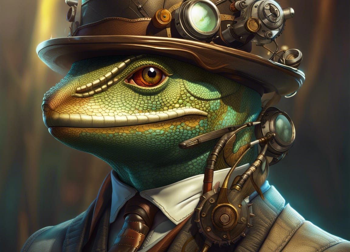 Steampunk Lizard Portrait in Detailed Art Style
