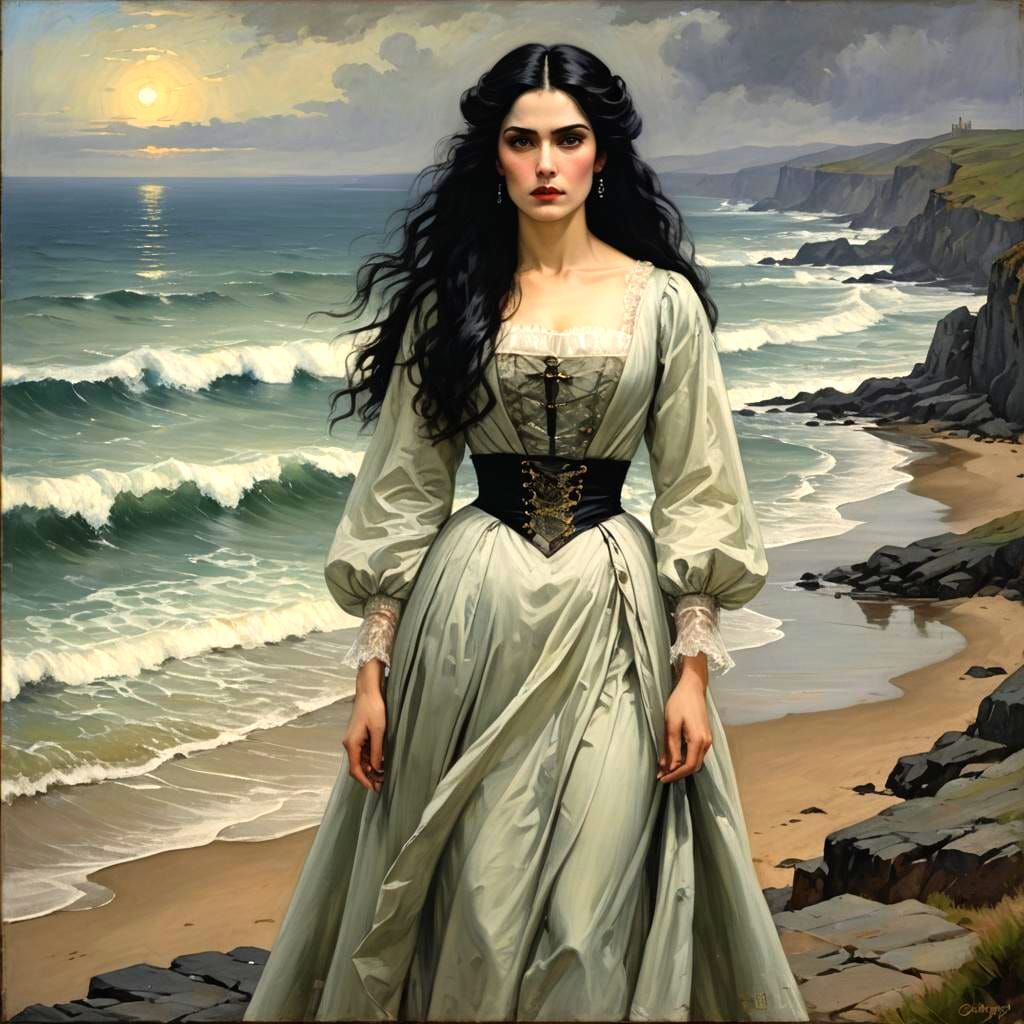 Mina Murray Overlooking the Sea, in Oil Painting Style