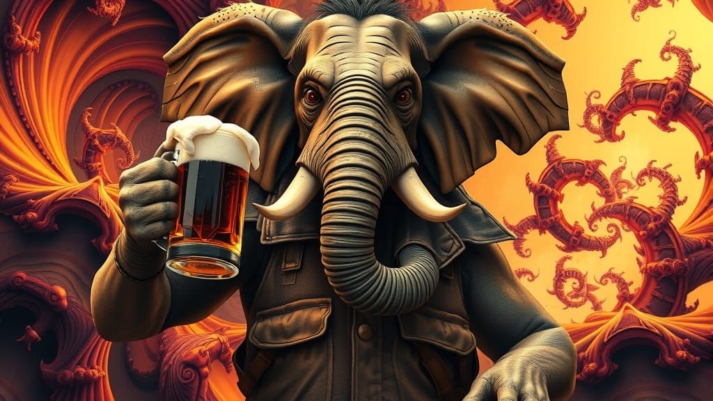 Majestic Elephant Orc in Whimsical Landscape