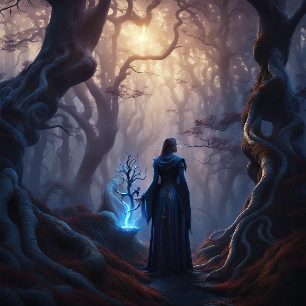 Enchanted Sorceress Stands at the Threshold of Mysterious Fo...