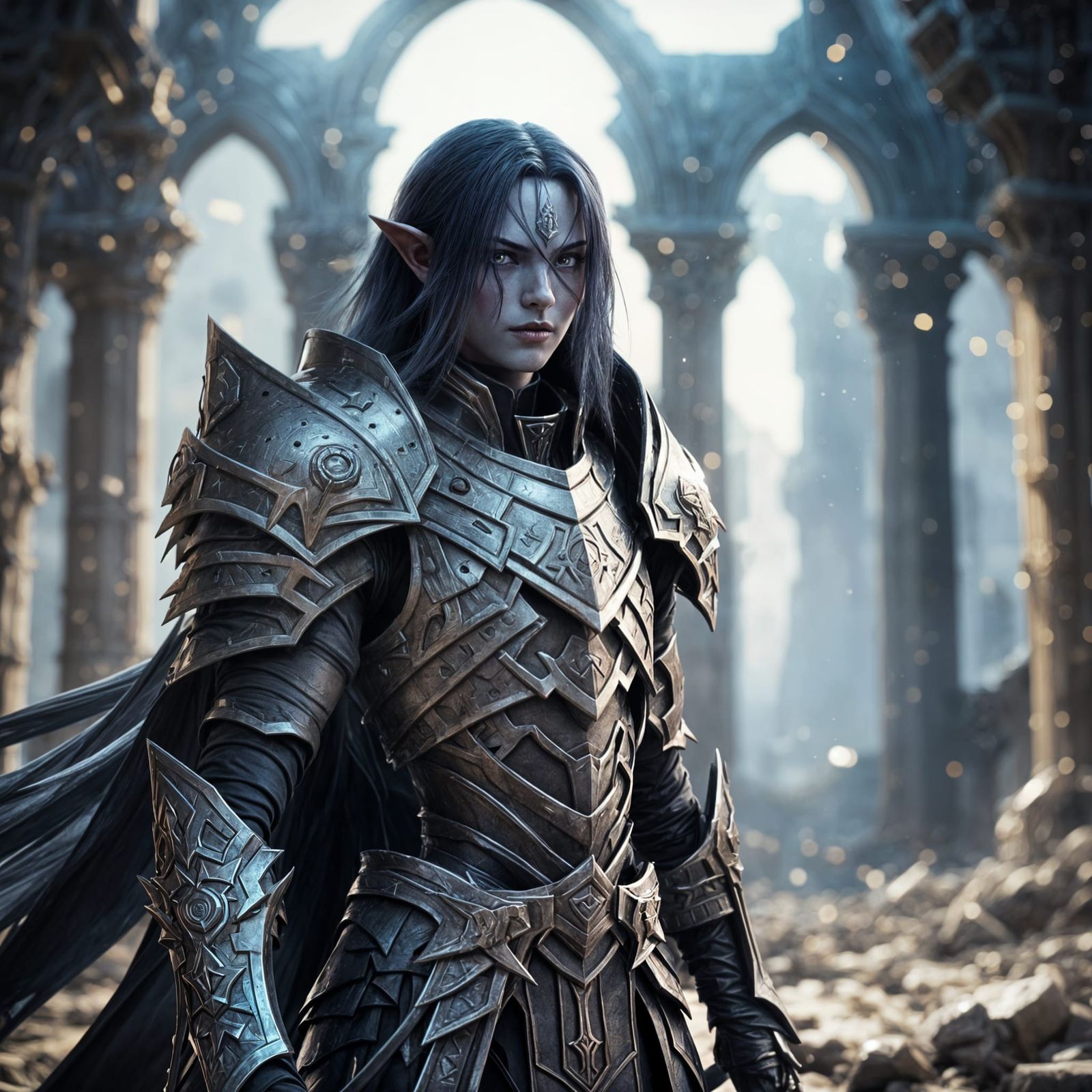 Dark Elf Warrior in 3D Anime Style