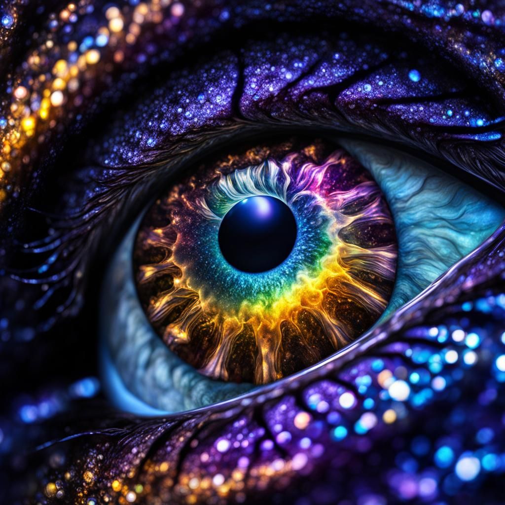 Crystal Eye Leaking Galaxy Liquid with Starburst Iris