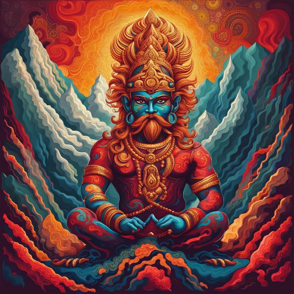 Powerful Hindu God on Mountain: Abstract Art